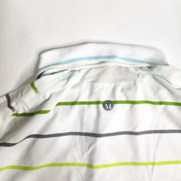 Lululemon Polo Shirt Size Large White Striped Octagon Logo Mesh Panels Men's - Picture 6 of 7